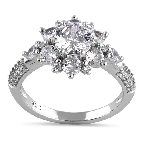 Sterling Silver Wild Flower CZ Engagement Ring