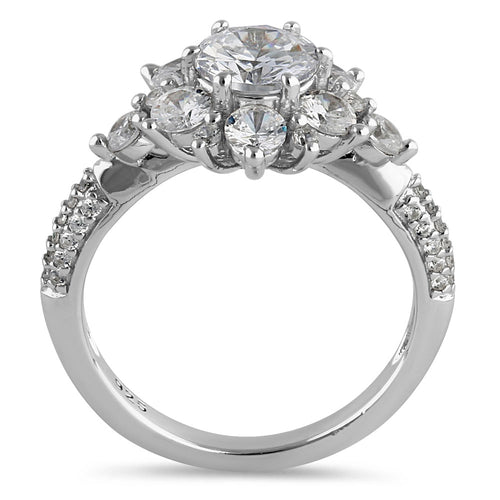 Sterling Silver Wild Flower CZ Engagement Ring
