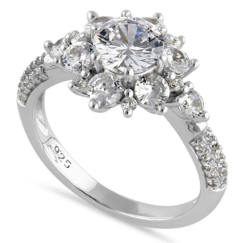 Sterling Silver Wild Flower CZ Engagement Ring