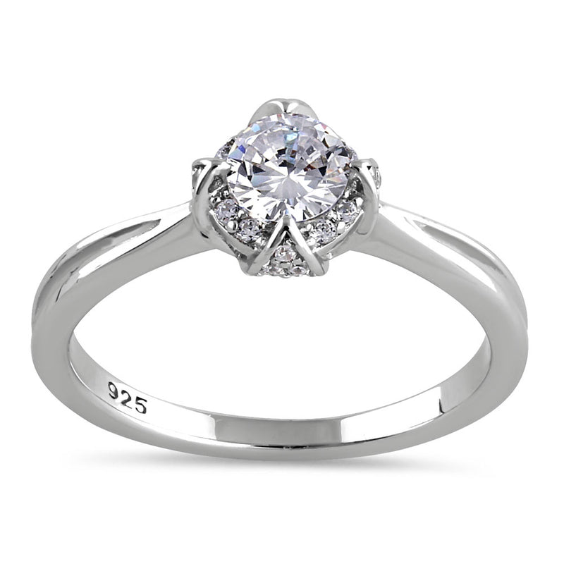 Sterling Silver Victorian Round Halo Clear CZ Engagement Ring