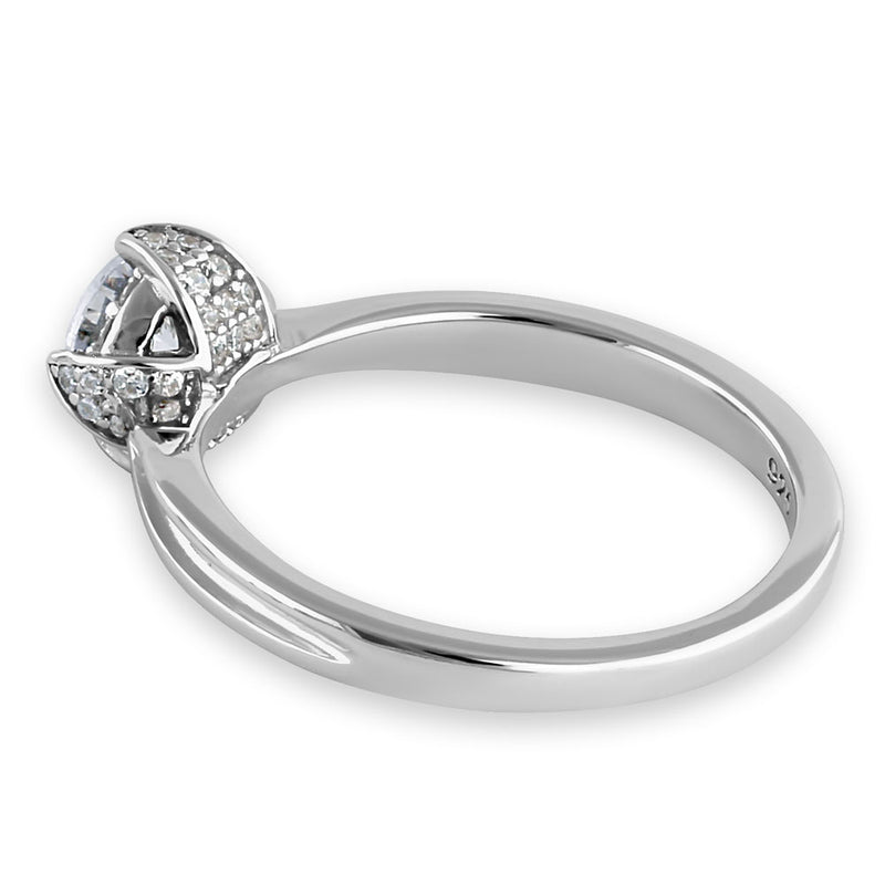 Sterling Silver Victorian Round Halo Clear CZ Engagement Ring
