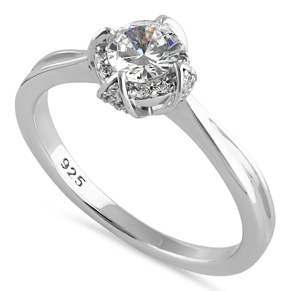 Sterling Silver Victorian Round Halo Clear CZ Engagement Ring