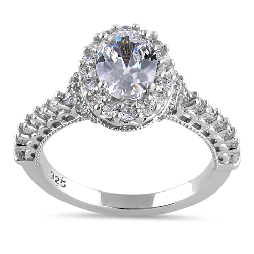 Sterling Silver 1.25 ct. Oval CZ Halo Engagement Ring