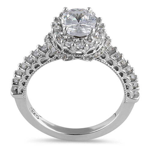 Sterling Silver 1.25 ct. Oval CZ Halo Engagement Ring
