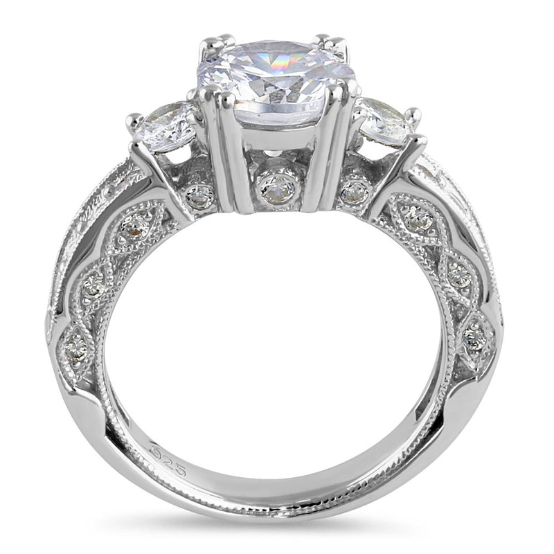 Sterling Silver 8.0mm Round Cut Clear CZ Modern Marquise Engagement Ring