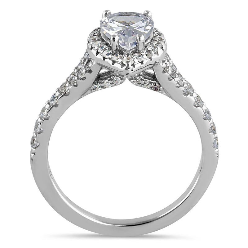 Sterling Silver Elegant Victorian Pear Cut Halo Clear CZ Engagement Ring