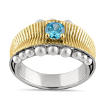 Sterling Silver Two-Tone Blue Topaz CZ and Pearl Ring
