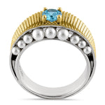 Sterling Silver Two-Tone Blue Topaz CZ and Pearl Ring