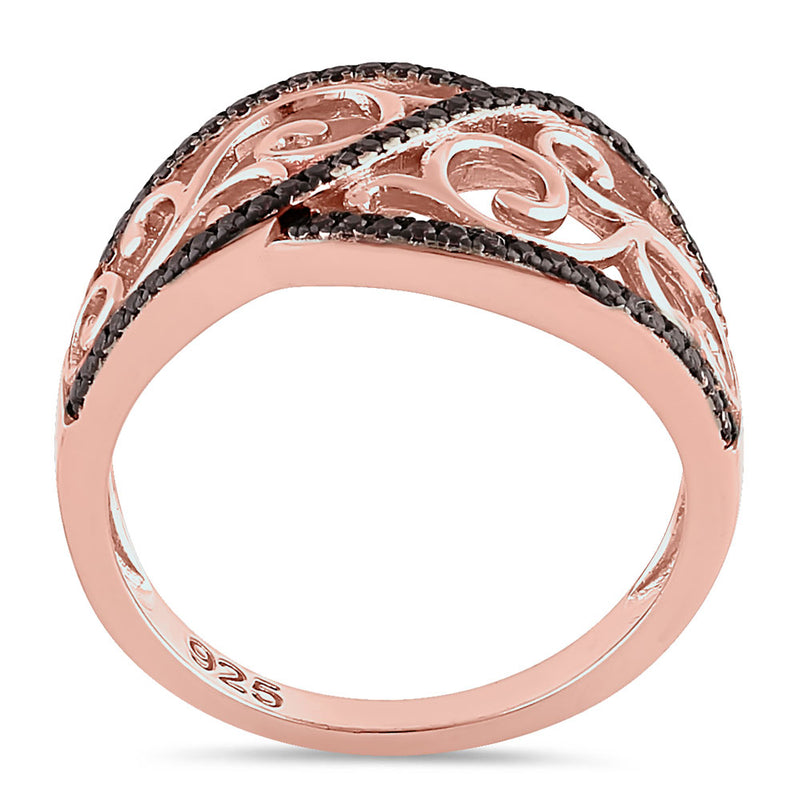 Sterling Silver Vines Rose Gold Plated Brown CZ Ring