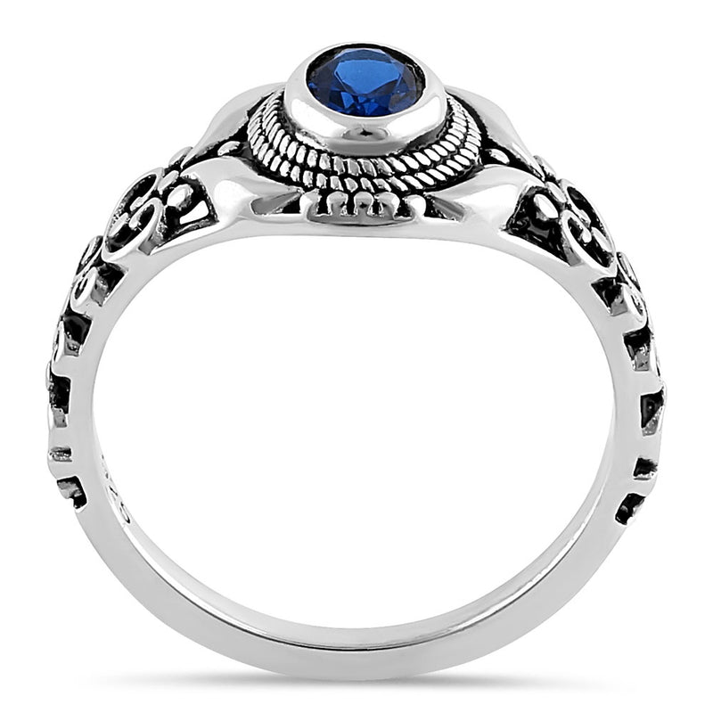 Sterling Silver Austere Oval Cut Blue Sapphire CZ Ring
