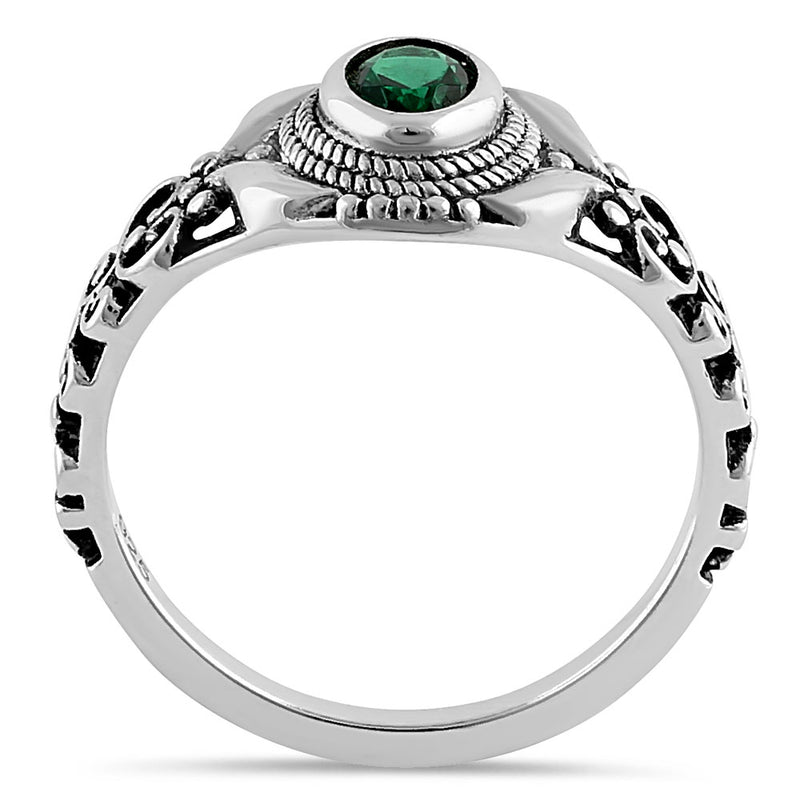 Sterling Silver Austere Oval Cut Green CZ Ring