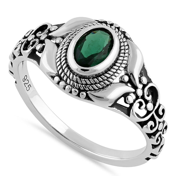 Sterling Silver Austere Oval Cut Green CZ Ring