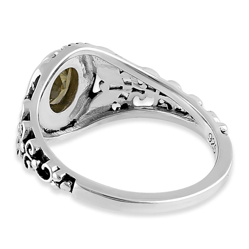 Sterling Silver Austere Oval Cut Peridot CZ Ring