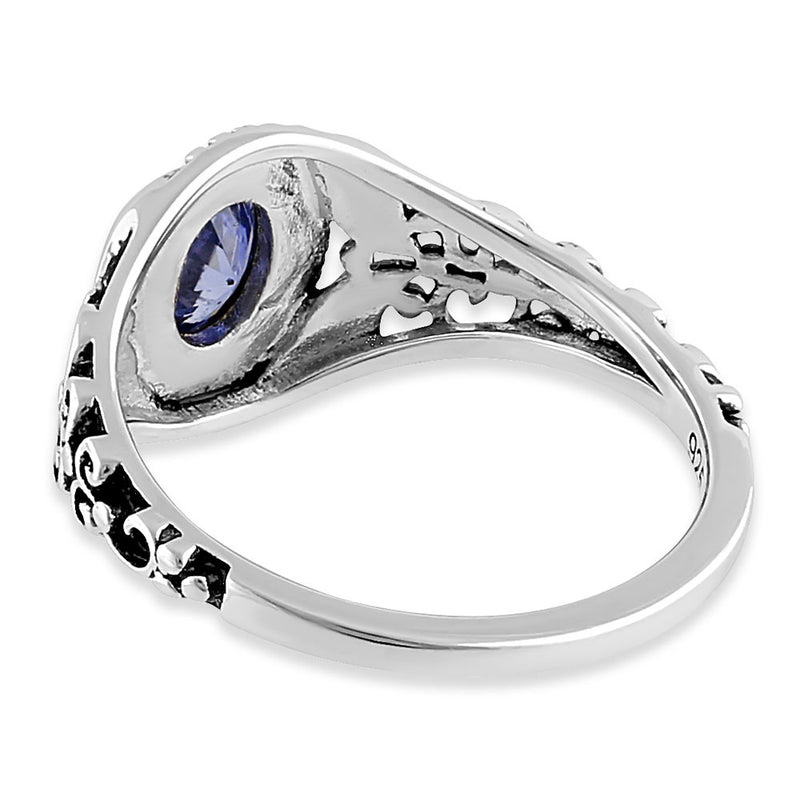 Sterling Silver Austere Oval Cut Tanzanite CZ Ring