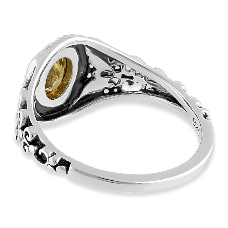 Sterling Silver Austere Oval Cut Yellow CZ Ring