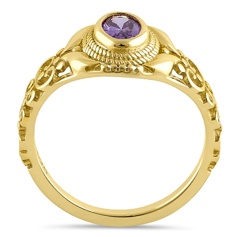 Sterling Silver Gold Plated Austere Oval Cut Amethyst CZ Ring