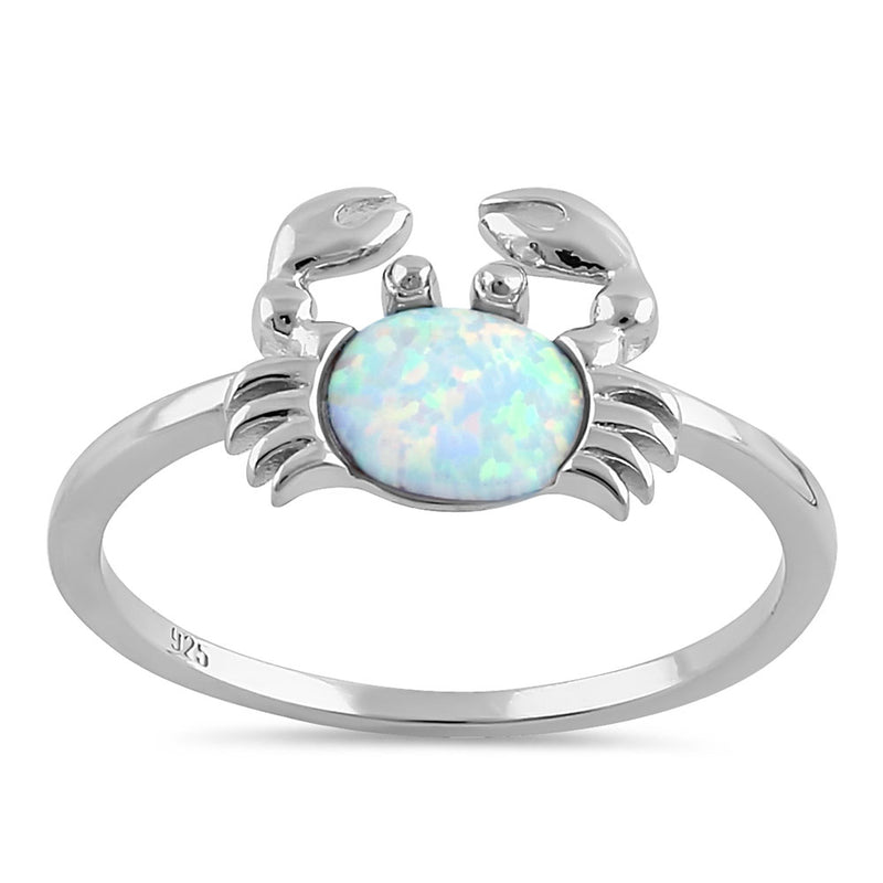 Sterling Silver Crab White Lab Opal Ring