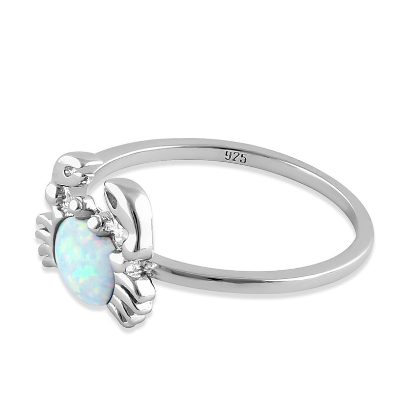 Sterling Silver Crab White Lab Opal Ring