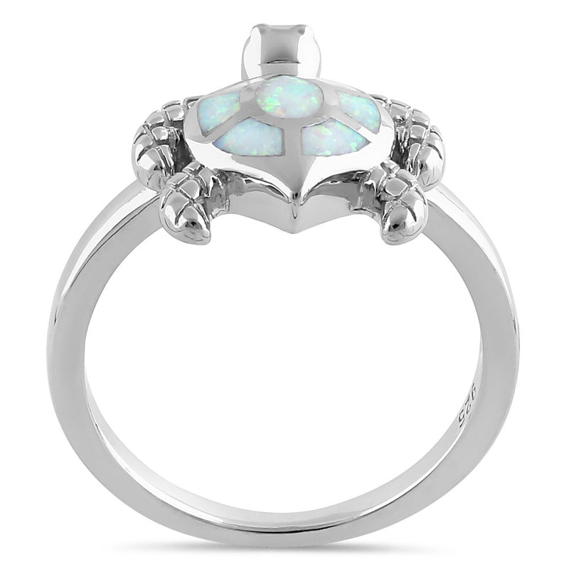 Sterling Silver Turtle White Lab Opal Ring