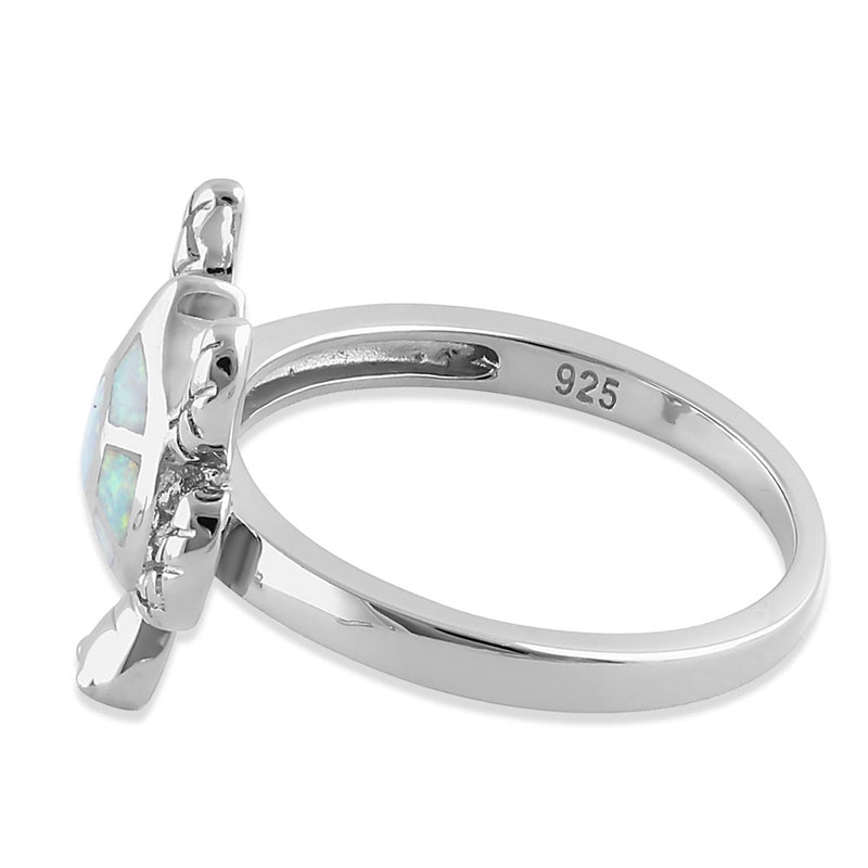 Sterling Silver Turtle White Lab Opal Ring