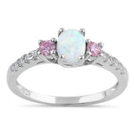 Sterling Silver Oval White Lab-Opal Pink CZ Ring