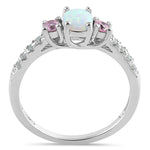 Sterling Silver Oval White Lab-Opal Pink CZ Ring