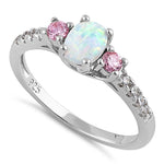 Sterling Silver Oval White Lab-Opal Pink CZ Ring