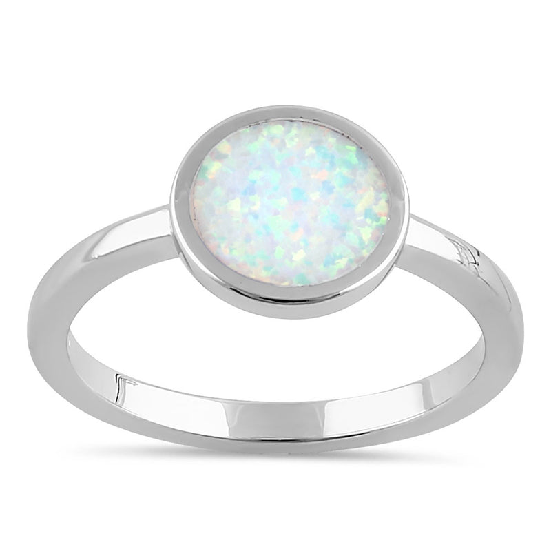 Sterling Silver Simple Round White Opal Ring