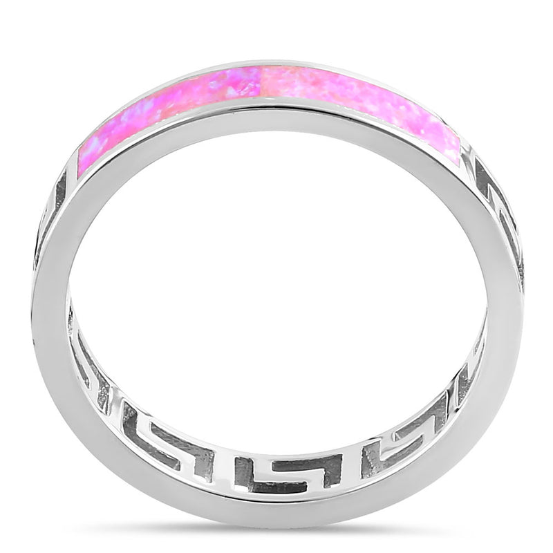 Sterling Silver Greek Pink Lab Opal Band Ring