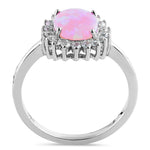 Sterling Silver Pink Opal Oval CZ Halo Ring