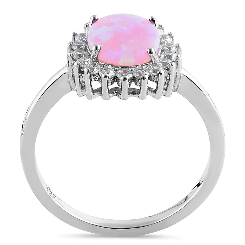 Sterling Silver Pink Opal Oval CZ Halo Ring