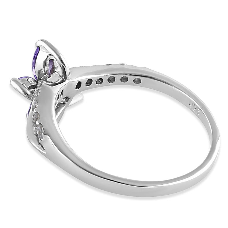 Sterling Silver Butterfly Amethyst CZ Ring