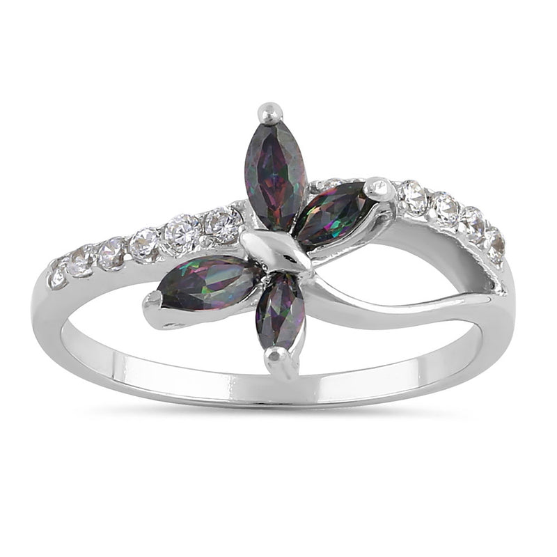 Sterling Silver Butterfly Rainbow Topaz CZ Ring