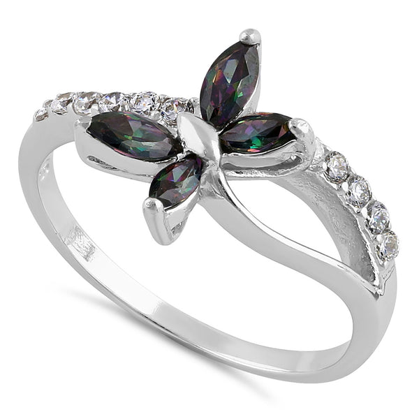 Sterling Silver Butterfly Rainbow Topaz CZ Ring