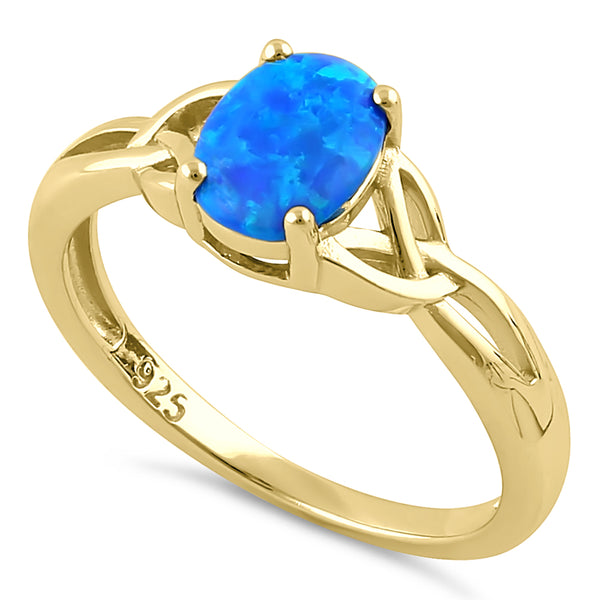 Sterling Silver Gold Plated Center Stone Charmed Blue Lab Opal Ring