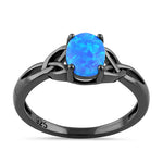 Sterling Silver Black Rhodium Plated Center Stone Charmed Blue Lab Opal Ring