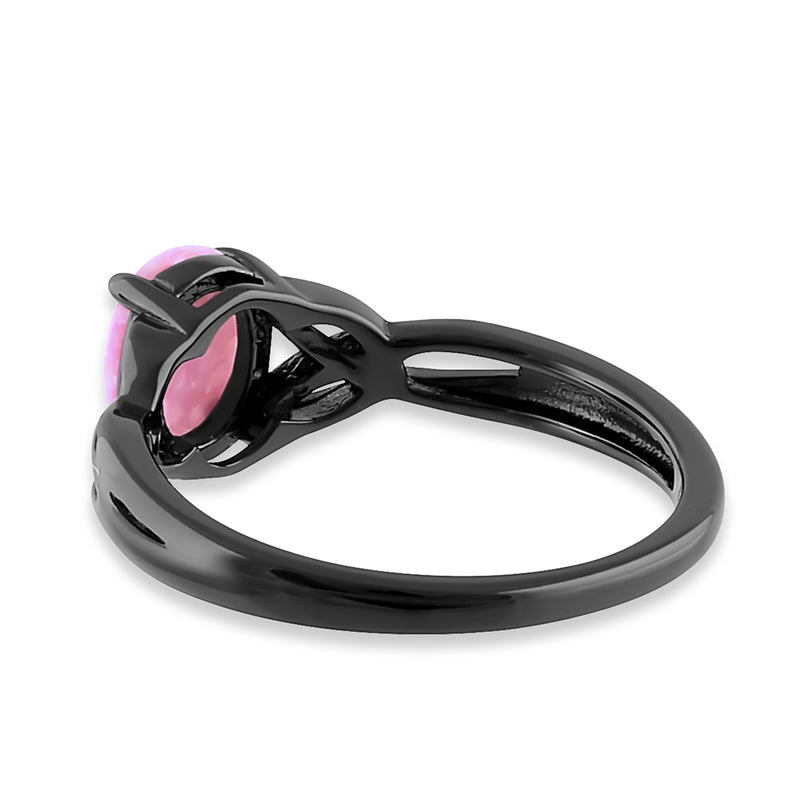 Sterling Silver Black Rhodium Plated Center Stone Charmed Pink Lab Opal Ring
