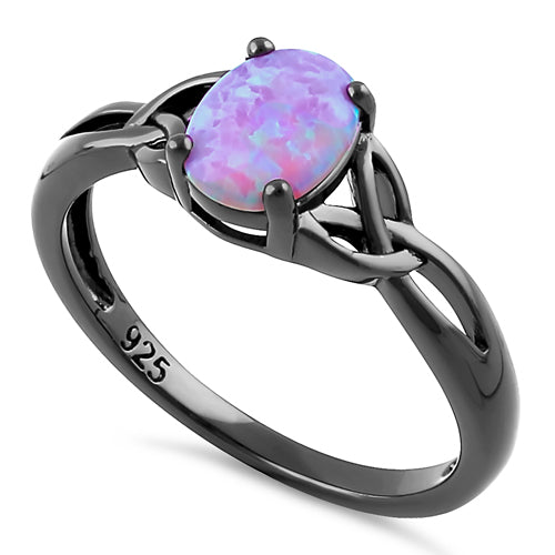 Sterling Silver Black Rhodium Plated Center Stone Charmed Pink Lab Opal Ring