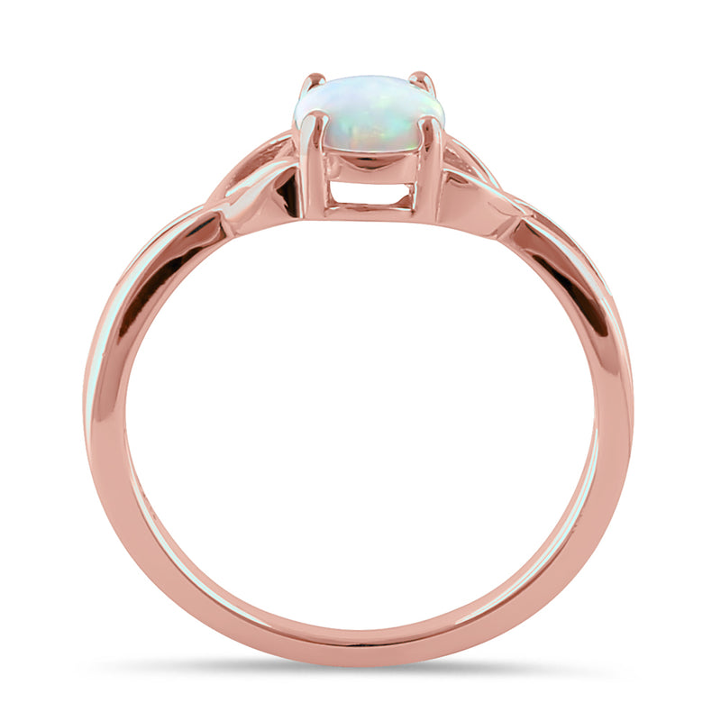 Sterling Silver Rose Gold Center Stone Charmed White Lab Opal Ring