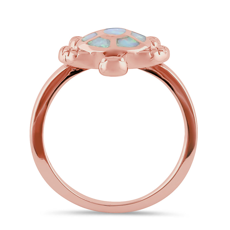 Sterling Silver Rose Gold  Turtle White Lab Opal Ring