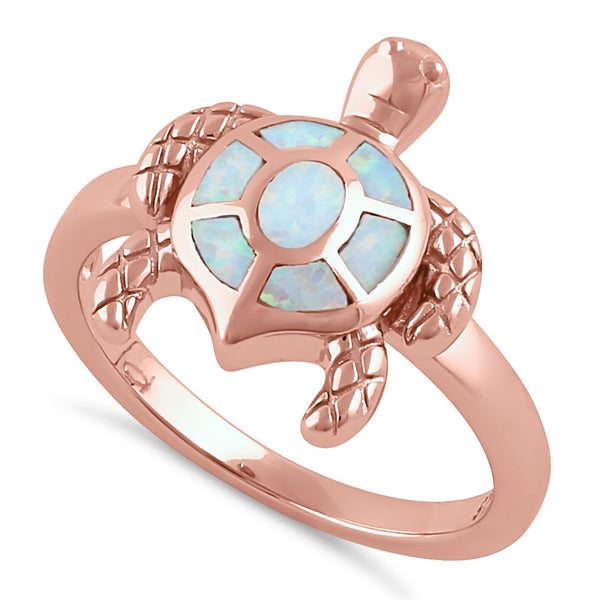 Sterling Silver Rose Gold  Turtle White Lab Opal Ring