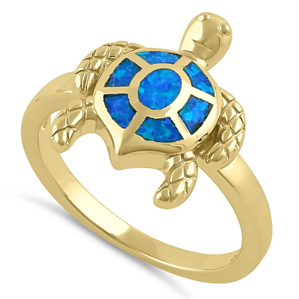 Sterling Silver Gold Plated Turtle Blue Lab Opal Ring