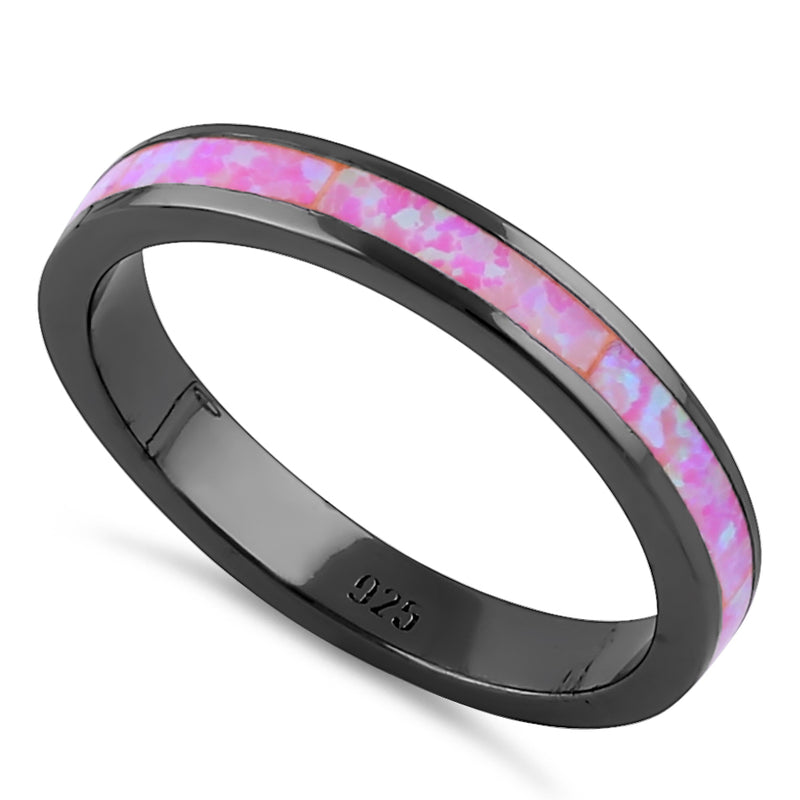 Sterling Silver Black Rhodium Plated Pink Lab Opal Ring