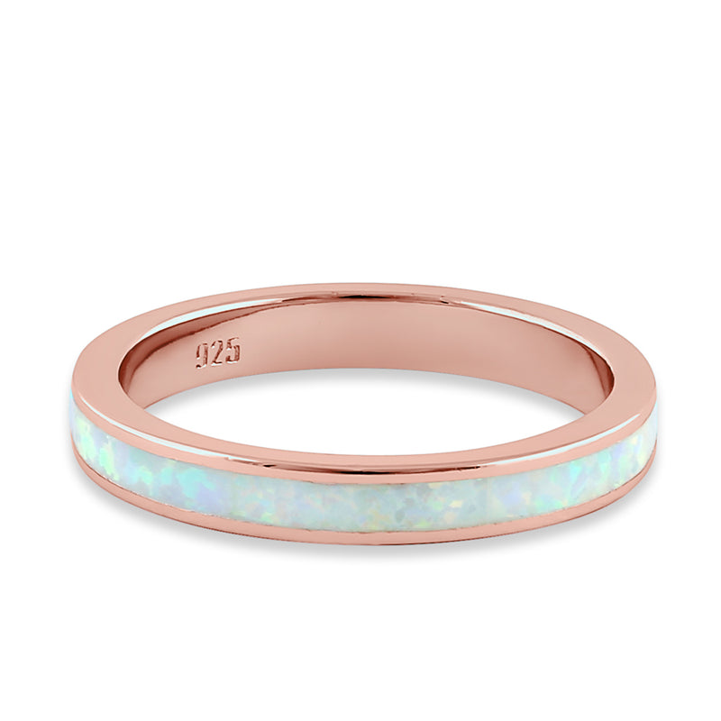 Sterling Silver Rose Gold Eternity Lab Opal Ring