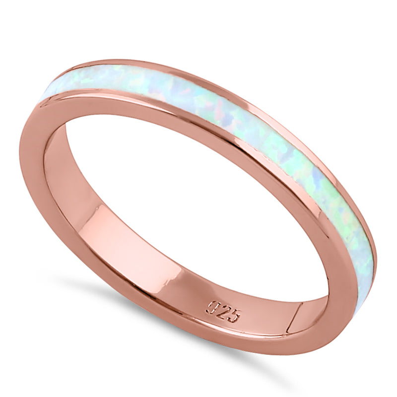 Sterling Silver Rose Gold Eternity Lab Opal Ring