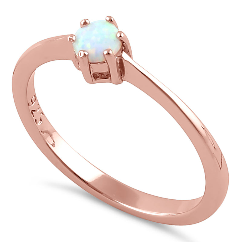 Sterling Silver Rose Gold Round White Lab Opal Ring