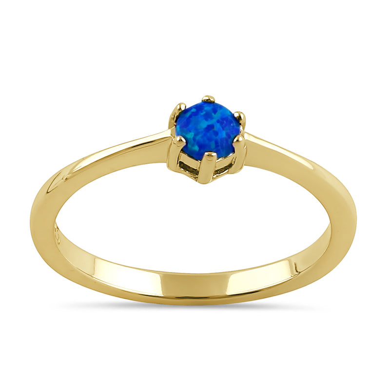 Sterling Silver Gold Plated Round Blue Lab Opal Ring