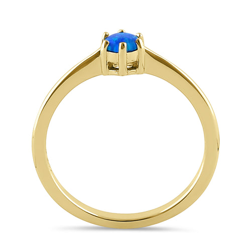 Sterling Silver Gold Plated Round Blue Lab Opal Ring