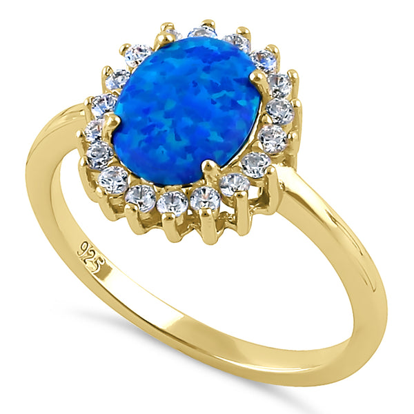 Sterling Silver Gold Plated Oval Blue Lab Opal CZ Ring
