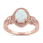 Sterling Silver Rose Gold Elegant White Oval Lab Opal CZ Ring